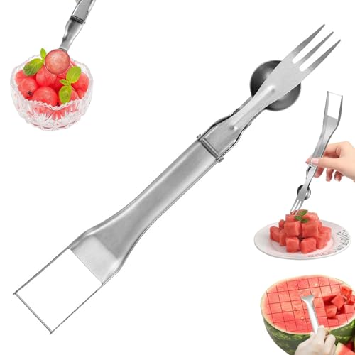 3-in-1 Watermelon Fork Slicer Cutter, Edelstahl Wassermelonen Schneider, Melonen Würfel Wassermelonen Messer Obstschneider für Wassermelone Honigmelone und Andere Früchte 3-in-1 Watermelon Fork Slicer Cutter, Edelstahl Wassermelonen Schneider, Melonen Würfel Wassermelonen Messer Obstschneider für Wassermelone Honigmelone und Andere Früchte von QckZee