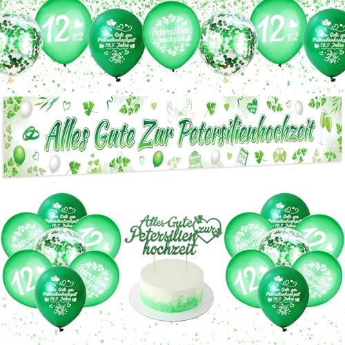 Petersilienhochzeitdeko Komplett-Set: Banner (270x40cm) + 12 Latexballons + Torten-Topper - Premium Hochzeitstagdeko für 12,5 Jahre - Geschenke zur Petersilienhochzeit Drinnen/Draußen Petersilienhochzeitdeko Komplett-Set: Banner (270x40cm) + 12 Latexballons + Torten-Topper - Premium Hochzeitstagdeko für 12,5 Jahre - Geschenke zur Petersilienhochzeit Drinnen/Draußen von QckZee