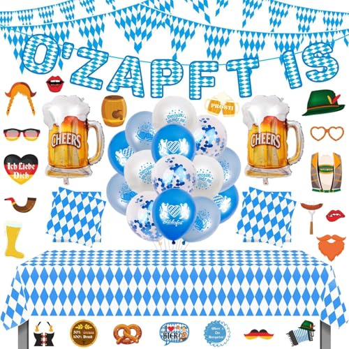 Oktoberfest Deko, Oktoberfest Party Deko Bayern Deko Set, Girlande+Wimpelkette+Tischdecke+Servietten+Luftballons+Foto Requisiten Set, Oktoberfest Dekoration for Haus, Garten, Bar Party von QckZee