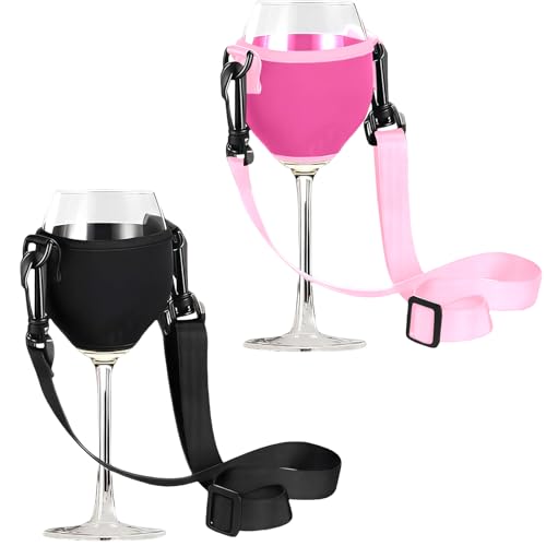 QckZee 2 Stück Weinglashalter zum Umhängen – Tragbarer Weinhalter & Weinglas Halterung für Weinproben, Partys, Festivals – Glashalter zum Umhängen in Pink oder Schwarz – Wine Holder für unterwegs QckZee 2 Stück Weinglashalter zum Umhängen – Tragbarer Weinhalter & Weinglas Halterung für Weinproben, Partys, Festivals – Glashalter zum Umhängen in Pink oder Schwarz – Wine Holder für unterwegs von QckZee