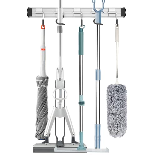 QcoQce Besenhalterung Wand, Gartengerätehalter, Moderner Stil, Besenhalter aus Aluminium mit Abnehmbarem Haken, 1er-Pack, Aufbewahrungsgeschenk für Badezimmer,Küche,Schrank,Garten,Garage (Schwarz) von QcoQce