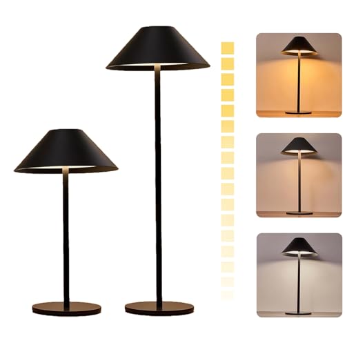 Metal Akku Tischlampe 5400mAh LED Tischlampe Kabellos 3 Farben 3000K-6000K Dimmbare Tischlampe Wiederaufladbar lP54 Wasserdicht Tischlampe Outdoor fur Garten Esstisch Schlafzimmer(Schwarzes Doppel) von QcuGvy