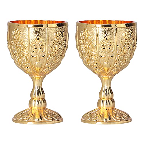 2 Stück Royal Chalice Geprägte Tasse, Unzerbrechliche Kelche Europäischer Hochwertiger Goldener Kelch Vintage Metall Geprägter Weinbecher Vintage Handgefertigter Kelch mit Gravur(Kürbisgold) von Qcwwy