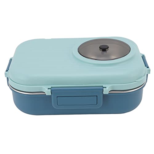 Bento-Box, Schicht-3-Gitter-Design, Bento-Box aus Edelstahl 304, mit Essstäbchen, Löffel, Suppenschüssel, Thermo-Lunchbox, 1100 Ml, Doppelt (Blau) von Qcwwy