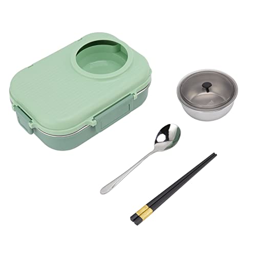 Bento-Box, Schicht-3-Gitter-Design, Bento-Box aus Edelstahl 304, mit Essstäbchen, Löffel, Suppenschüssel, Thermo-Lunchbox, 1100 Ml, Doppelt (Grün) von Qcwwy