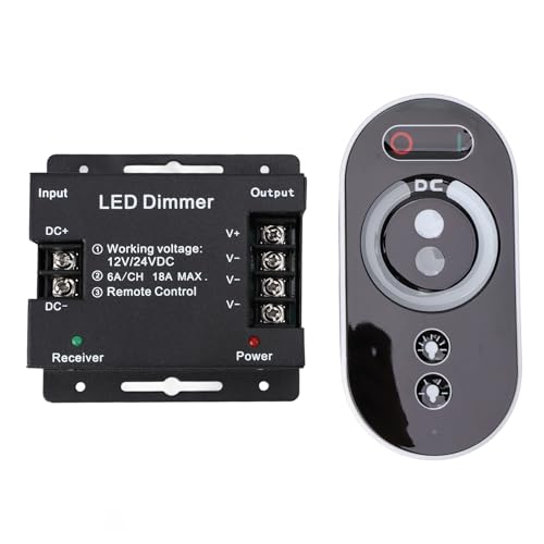 Dimmerschalter, DC 12V-24V 18A 0%-100% Stufenloses Dimmen PWM-LED-Lichtleisten-Dimmer mit RF-Fernbedienung Helligkeit Einstellen LED-Streifenlichtschalter von Qcwwy