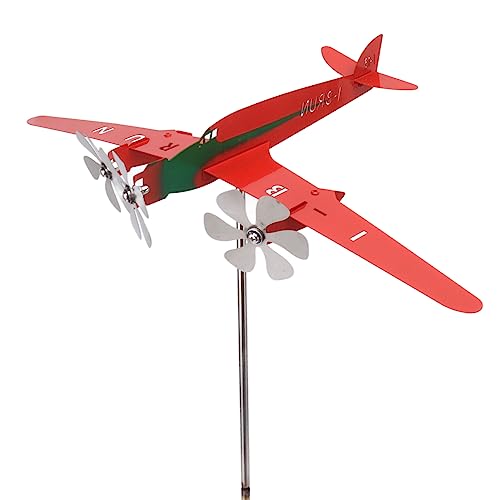 Qcwwy Flugzeug-Windmühle aus Metall, 3D-rot, Rostfrei, Flugzeug-Windspiel, für Gartendekoration, Verschönerung Ihres Gartens, Vielseitig Einsetzbar, Handgeschweißt von Qcwwy
