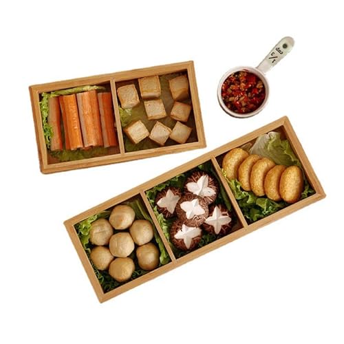 Geteiltes Holztablett, Mehrere Fächer, Serviertablett, Dessert, Snack, Untergitter, Geschirr, Tablett, Geteilter Küchen-Organizer für Hot Pot Restaurants, Sushi-Teller (3 Fächer) von Qcwwy