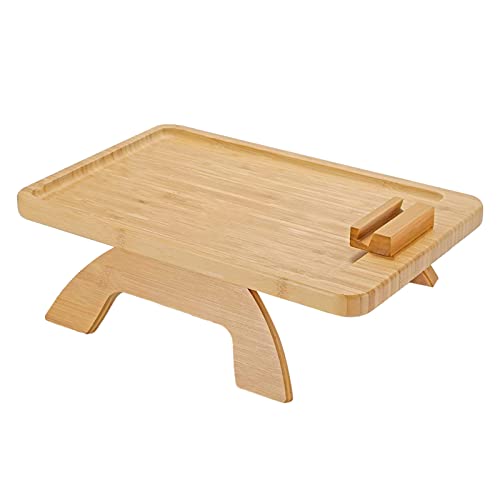 Hölzernes Sofa-Armlehnen-Tablett, Couch-Armlehnen-Tablett, Sofa-Armlehnen-Clip-Tisch, Faltbarer Holz-Armlehnen-Clip-On-Tablett-Tisch mit Telefonhalter für Sofas, Liege (Rechteckig) von Qcwwy