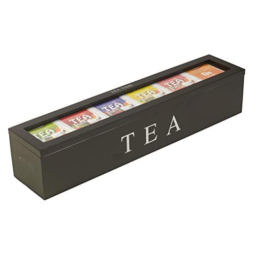 Holz-Teebox, Teebeutelhalter, 6 Fächer, Holz-Teebox-Organizer mit Durchsichtigem Fenster, Tee-Aufbewahrungs-Organizer, Teebeutel-Box für die Küche zu Hause (Schwarz) von Qcwwy