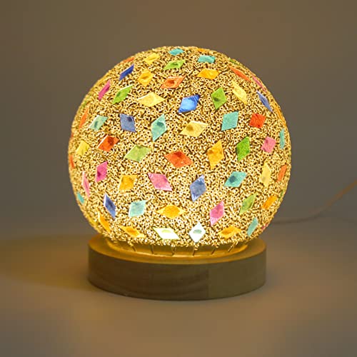 Mosaik-Tischlampe, Kugelförmiges Nachtlicht, Bunte Glasfragmente, Mosaik-Stil, Handgefertigte Mosaik-Glas-Nachttischlampe, USB-Schreibtischlampe für Heimdekoration von Qcwwy