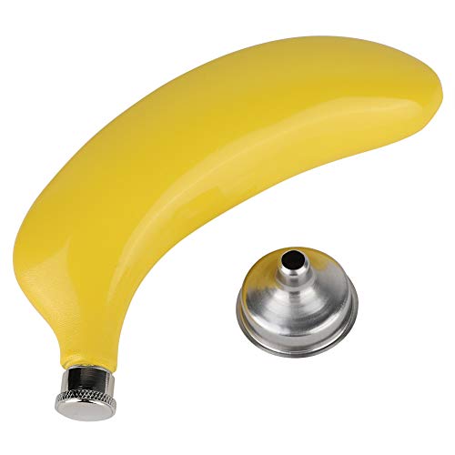 Qcwwy 5 Oz Flachmann für Schnaps, Schalen-Bananen-Likör und Alkohol, Tropenfrucht-Neuheits-Flachmann mit Schraubdeckel aus Edelstahl, Whisky-Schnaps-Taschenflasche in Obst-Bananen-Form mit Trichter von Qcwwy