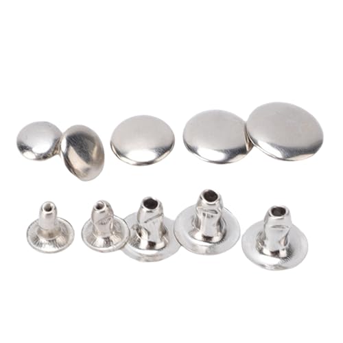 Qcwwy 500 Sets Ledernieten, 5 Größen, Nietenkappe und Nieten, Metallnieten, Reparaturen, Dekoration, Bastelzubehör, Ledernieten, Doppelkappenniete, Röhrenförmige Metallnieten (SILVER) von Qcwwy