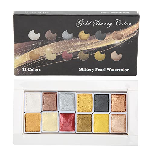 Qcwwy Aquarellfarbe, Metallic-Hochglanz-Aufhellungspigmente, Kunstmalerei, Solide Unterpackung, Perlglanz-Aquarellfarbe, Japanische Maniküre, Wisch von Qcwwy