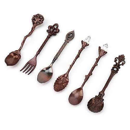 Qcwwy Innovative Vintage Retro Zink Alloy Spoons Gabel Set für Home Bar Crown Heart Geformtes Küchenzubehör (Rote Bronze (Liebesherzgriff)) von Qcwwy