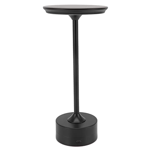 Qcwwy Kabellose LED-Tischlampe, aufladbare Helligkeit mit 3 Stufen zum Lesen am Bett, tragbare Metalllampe USB C (BLACK) von Qcwwy
