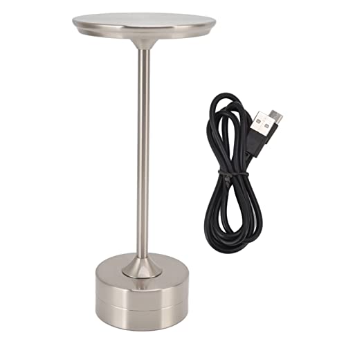 Qcwwy Kabellose LED-Tischlampe, aufladbare Helligkeit mit 3 Stufen zum Lesen am Bett, tragbare Metalllampe USB C (Silber) von Qcwwy