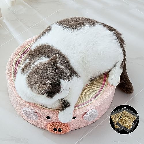 Qcwwy Katzenkratzer Lounge Universal Cirgular Design Sisal Cat Crocker Pad Beleuchtet für die Klauenschärfe - 15,4 Zoll Durchmesser Scratchpad (Piggy -Typ) von Qcwwy