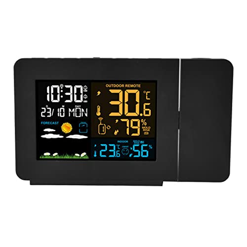 Qcwwy Projektionswecker, Thermometer, Hygrometer mit Mehreren Funktionen, 60 M Datenübertragung, Temperaturvorhersage, 7-sprachige Anzeige für den Innen- und Außenbereich Qcwwy Projektionswecker, Thermometer, Hygrometer mit Mehreren Funktionen, 60 M Datenübertragung, Temperaturvorhersage, 7-sprachige Anzeige für den Innen- und Außenbereich von Qcwwy