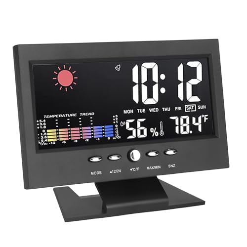 Qcwwy Radio, Datum Wetter Elektronische Wecker Display Abs Wetterstationen Spiegel Schwarz Schlafzimmer Uhr Home Room Clock Holder Display Wetterüberwachung von Qcwwy