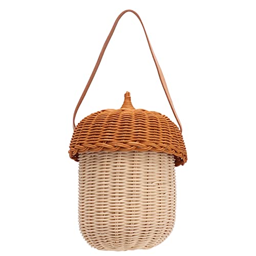 Qcwwy Rattan-Aufbewahrungskorb, Eichelförmiger Wasserdichter Rattan-Korb, Tasche, Interessant, Exquisit, Dekorativ, Multifunktional, für Mädchen für Zuhause (Große Handtasche) von Qcwwy