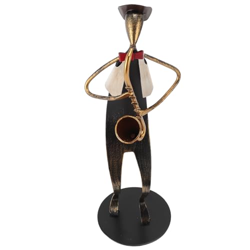 Qcwwy Retro-Saxophonspieler-Figurendekorationen, Metall-Vintage-Instrumentenspieler-Skulptur-Ornamente mit Stabiler Basis für Büro, Zuhause, Tisch, Schreibtisch, Regal, Bücherregal von Qcwwy