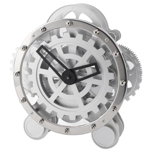 Qcwwy Schreibtisch-Getriebeuhr, Metall, Echte Bewegliche Zahnräder, Schreibtischuhr, Mechanische Rotierende Getriebe-Tischuhr, Industrielle Steampunk-Getriebeuhr, Dekoruhren für von Qcwwy