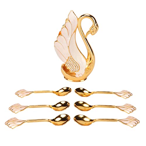 Qcwwy Swan -Basishalter, Alloy -Kaffee -Geschirr Set Nicht Einfach zu Biegen Gold Tabellenabstimmung Set Rühre Getränke Kaffeelöffel Set Geeignet für Familiennutzung Bistros Bars (Goldene weiße von Qcwwy