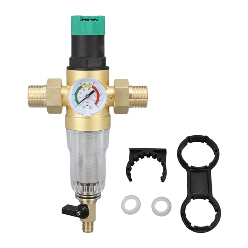 Qcwwy Wasserdruckregelventil, Messing-Edelstahlfilter, Verstellbarer 1-Zoll-Adapter mit Manometer für Wohnmobile von Qcwwy