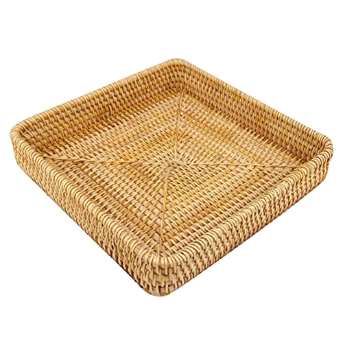 Rattan-Serviertablett, Rechteckiges Gewebtes Tablett, Handgewebter Weidenkorb, Organizer-Tablett, Rattan-Tablett, Tischplatte, Organisation, Handgewebter Snack-Aufbewahrungskorb, (M) von Qcwwy