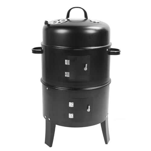 Vertikale Holzkohle -Raucher Im Freien 3 in 1 Grill Barbecue BBQ -Raucher mit Thermometer Zum Dämpfen und Backen von Qcwwy