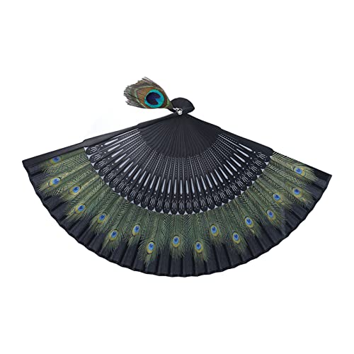 Wunderschöne Pfauenmuster Schwarz Bambus Faltbare Ventilator Elegante Handventilator für Braut Requisiten Karneval von Qcwwy