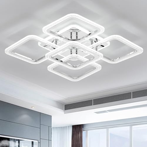 Qcyuui LED Deckenleuchte 100W, Dimmbar mit Fernbedienung, Quadratische Unterputz Deckenlampe, Moderne Kronleuchter Beleuchtung für Schlafzimmer, Wohnzimmer, Küche, Nordisches Design von Qcyuui