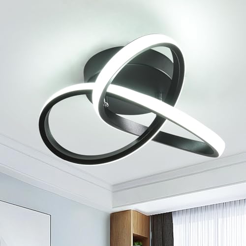 Qcyuui Moderne LED-Deckenleuchten, 20W Schwarz Kronleuchter Beleuchtung, Flush Mount LED-Deckenleuchte für Foyer Flur Flur (6000K weißes Licht) von Qcyuui