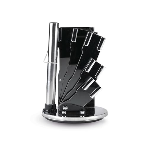 QDESIGN Messerhalter aus Acryl, drehbarer 360°-Messeraufbewahrungsblock mit 5 Messerschlitzen, Schere & Schleifstabrohr, rutschfeste Basis/Schwarz Transparent von Qdesign