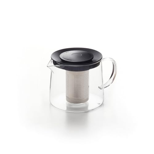 QDESIGN Teekanne – Borosilikatglas mit Edelstahlfilter & PP-Deckel – 600 ml – Spülmaschinenfest/Transparent Schwarz von Qdesign