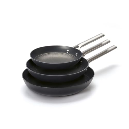 Qdesign - 3er-Set Emaillierte Gusseisenpfannen in 20 + 24 + 28 cm - Edelstahlgriff - Wabenstruktur Antihaftbeschichtet PFOA-frei - Feuerfest - Schwarz von Qdesign