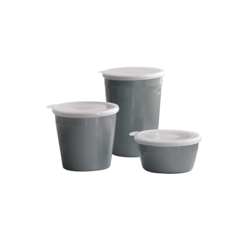Qdesign - 3er-Set Hohe Vorratsdosen mit Luftdichtem PP-Deckel - zur Aufbewahrung von Lebensmitteln & Mahlzeiten - Inhalt je 350ml & 700ml & 1100ml - Grau von Qdesign