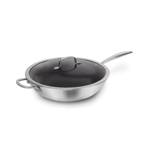 Qdesign - Dreischichtige Wok-Pfanne - Edelstahl mit Antihaftbeschichtung - Induktionsboden - Gesundes Kochen und Einfache Reinigung - 30 cm - Silberfarben von Qdesign