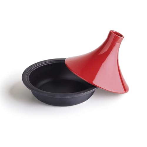 Qdesign - Stahlguss Tajine Oval Individuell 29 cm - Inhalt 2,4 L - Deckel aus Gusseisen - Induktionsgeeignet - Backofenfest - Rot von Qdesign