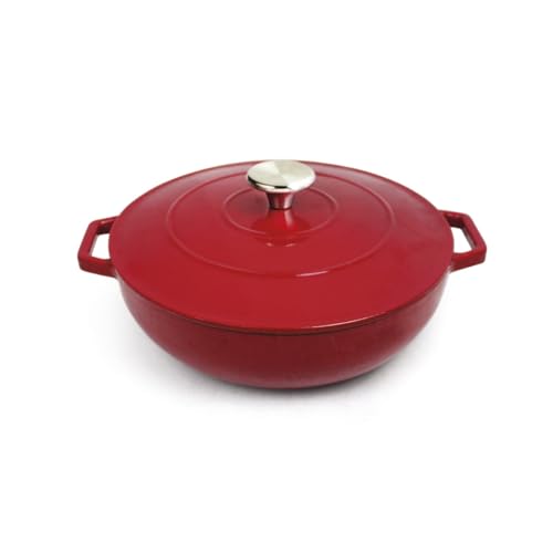 Qdesign - Stahlgußtopf Oval Individuell 25 cm - Inhalt 4,2 L - Gußdeckel mit Edelstahlknopf - Induktionstauglich - Ofenfest - Rot von Qdesign