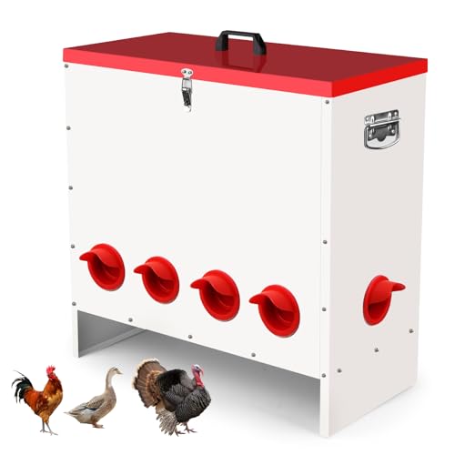 Qdreclod Professioneller verzinkter Hühner-Futterspender mit 10 Anschlüssen (45,4 kg) – Automatisches Geflügel-Futtersystem mit großer Kapazität, geeignet für Hühner, Gänse, Enten, Truthahn, Wachteln von Qdreclod