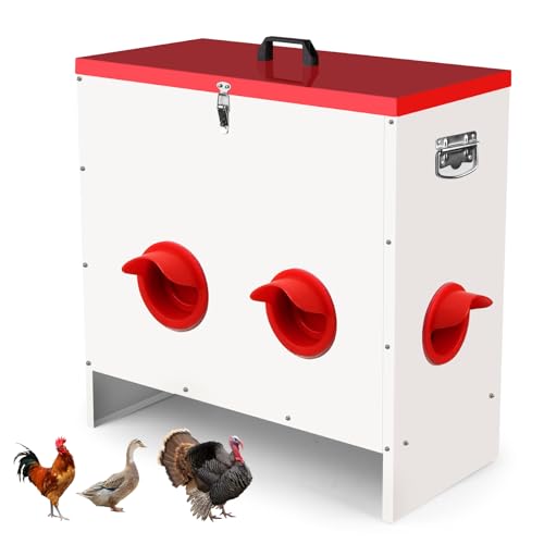 Qdreclod Professioneller verzinkter Hühner-Futterspender mit 6 Anschlüssen (22,7 kg) – großes Fassungsvermögen, automatisches Geflügel-Futtersystem, geeignet für Hühner, Gänse, Enten, Truthahn von Qdreclod