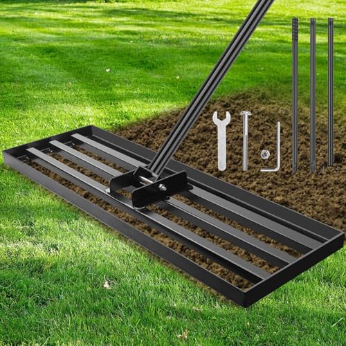 Qdreclod 115x25cm Rakel für Rasen, Rasen Nivellierungsrechen Rasenwerkzeug mit 213cm Anti-Rutsch Verstellbarem Griff, Hochbelastbarer Nivellierrechen Rasenrechen Ideal für Garten, Hinterhof, Schwarz von Qdreclod