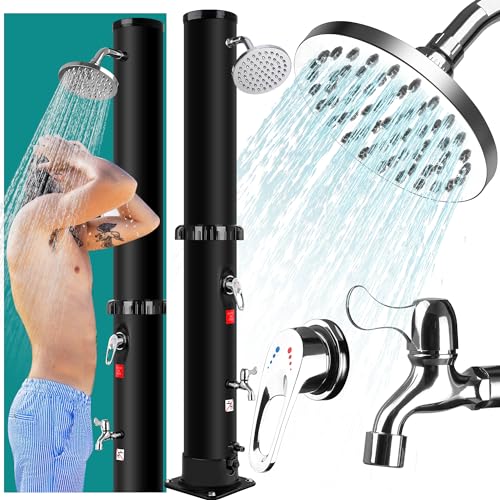 Qdreclod Solardusche 35 Liter Solar Gartendusche Aussendusche mit Base Pooldusche Regendusche Außendusche Garten Brause Warmes Wasser max. 60°C Pooldusche Camping mit Regenduschkopf und Wasserhahn von Qdreclod