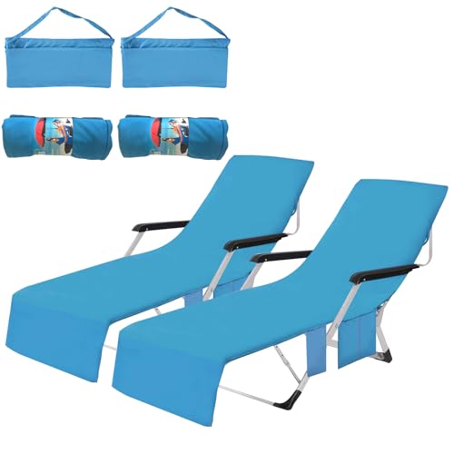 Qdreclod Strandtuch Mikrofaser, Schonbezug für Gartenliege Strandhandtuch, Schnelltrocknendes Strandtuch mit Mehrere Taschen, Mikrofaser Strandtuch Sandfrei 75 * 210CM von Qdreclod