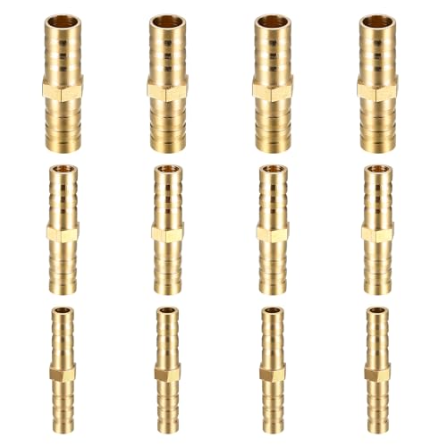 12 Messing Schlauch Anschluss, 6mm 8mm 10mm Messing Schlauchverbinder, gerader Widerhaken Verbinder, Reduzierstück Widerhaken Schlauchanschluss Adapter Kraftstoffschlauch Benzinschlauch Verbinder von Qeapug