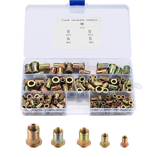 165 Stück Nietmuttern Sortiment Set, M3/M4/M5/M6/M8 Blindnietmuttern, Kohlstahl Einnietmuttern Set, Flachkopf Gewinde Rivet Nutsert Cap Muttern Nietmuttern von Qeapug