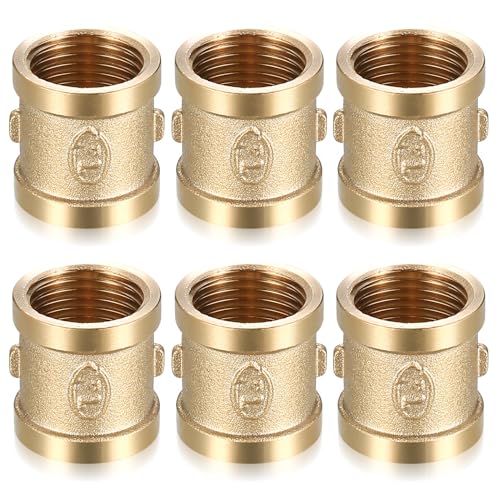 6 Stk Doppelnippel 1/2 Zoll, Messing Muffe 1/2" IG/IG, 1/2 Zoll x 1/2 Zoll Innengewinde Messing Verbindungsstück Adapter, Doppelmuffe Anschlussnippel für Rohranschluss von Qeapug