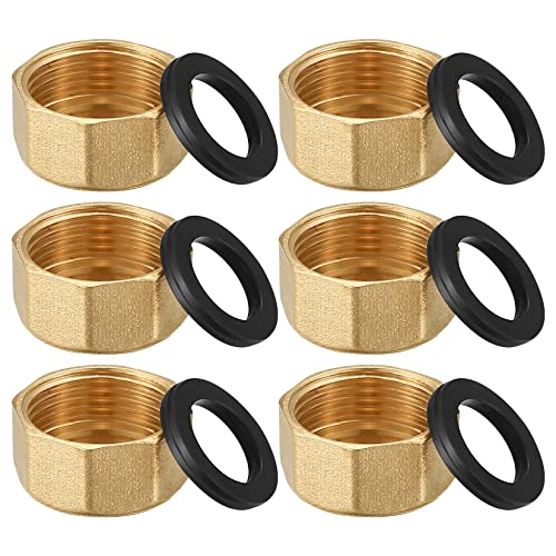 6 Stück Messing Kappe, Schlauchkappen Sechskant 3/4 Zoll, Ausflssverhinderer Blindstopfen, Innengewinde Endkappe Verschlusskappen Rohrkappe Messingfitting mit (6pcs Messing) von Qeapug